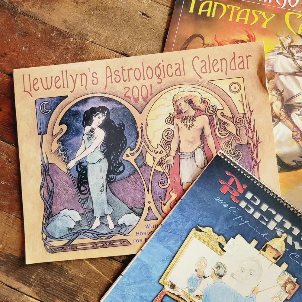 Vintage Art Calendar Lot Boris Vallejo Norman Rockwell Llewellyn Astrology 3pc